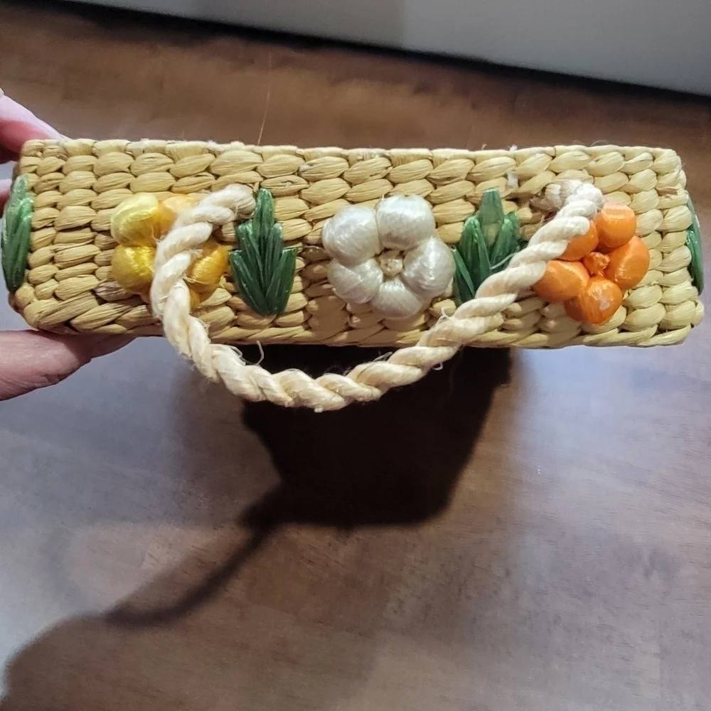 Vintage Basket with flowers and Jute Handles for serving Spring Easter Brunch
